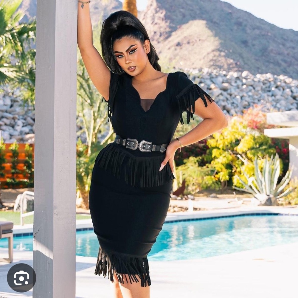 Elle Rebel Calico Fringe Wiggle Dress